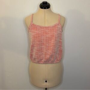 LOFT bouclé textured bubble hem crop top cami tank, red/orange and cream, SP